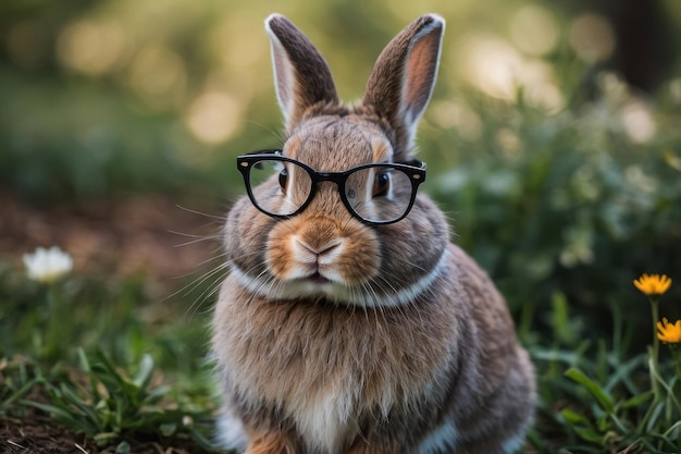 Foto coelho erudito usando óculos