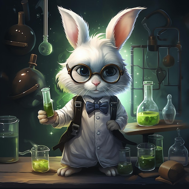 Foto coelho inteligente uma ilustração de uma descoberta científica