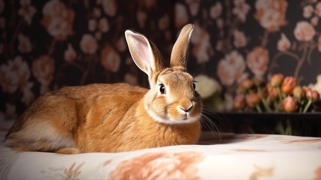 Coelho sentado em casa fotografia cinematográfica coelho pequeno animal de estimação coelhinho fofo