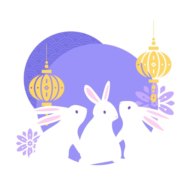 coelhos chineses adesivo png lanterna oriental gráfico fundo transparente
