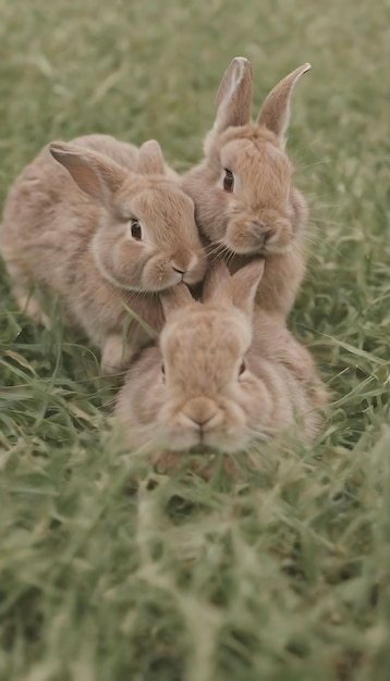 Foto coelhos fofos brincando na grama