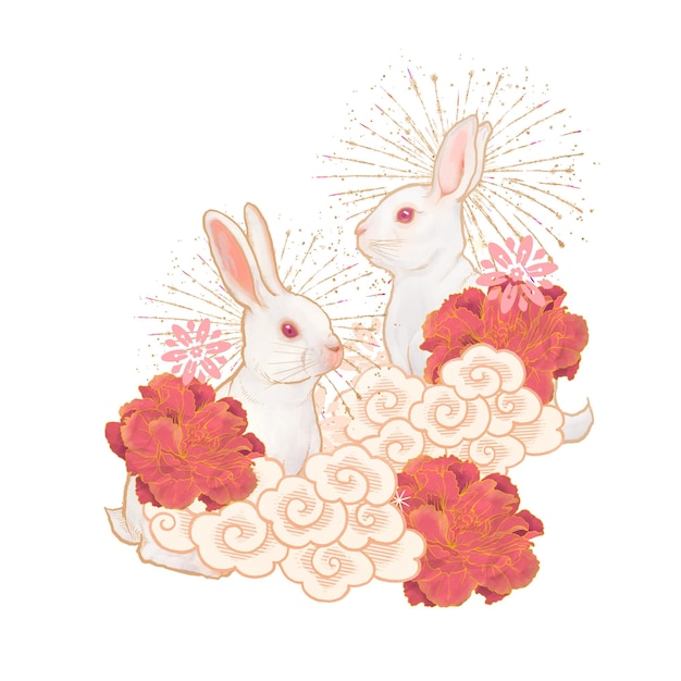 coelhos orientais adesivo png animal do zodíaco chinês fundo transparente