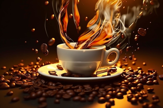 Coffee Bliss saboreando la aromática sinfonía de los granos salpicados IA generativa