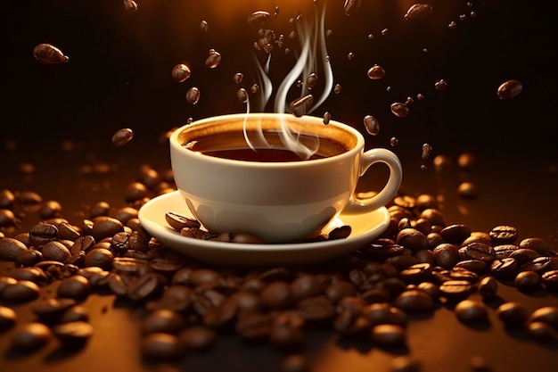 Coffee Bliss saboreando la aromática sinfonía de los granos salpicados IA generativa