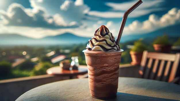 Coffee Shake Top con crema batida y papas fritas de chocolate