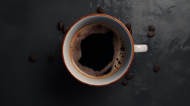 Coffee Time Caneca branca cheia de café preto acabado de fazer TopView Shot Generative Ai