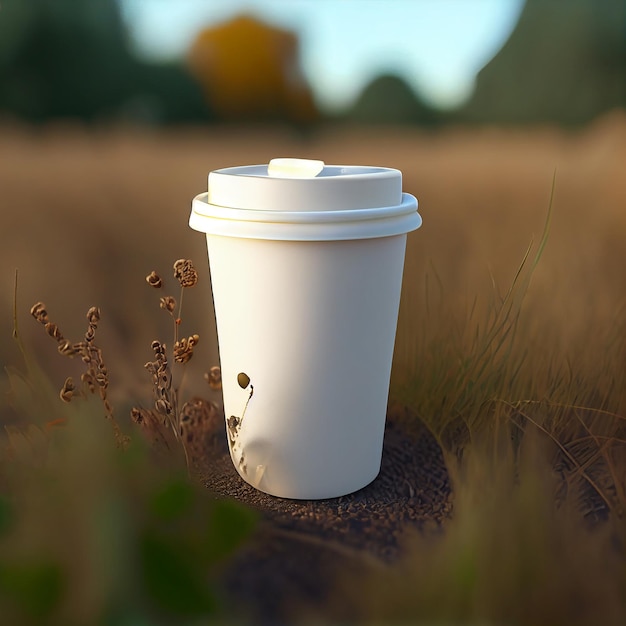Foto coffee to go auf einem hintergrund mit grünen pflanzen illustration generative ki