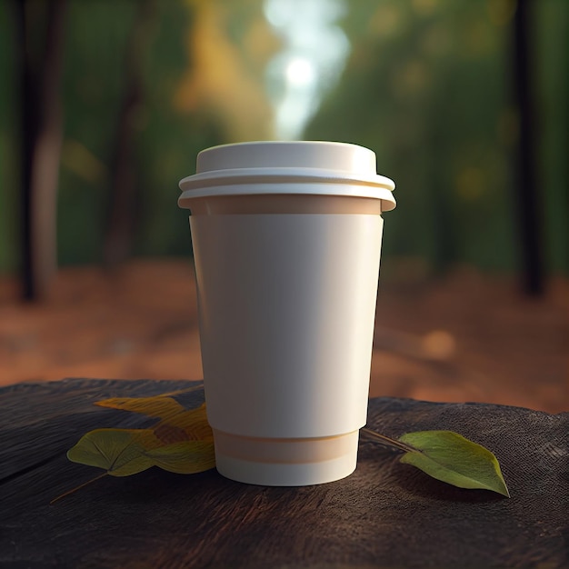 Coffee to go auf einem Hintergrund mit Grünpflanzen Illustration Generative AI