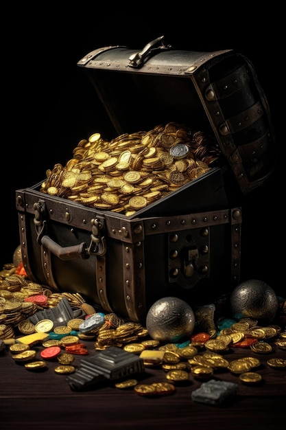 Un cofre lleno de monedas de oro relucientes
