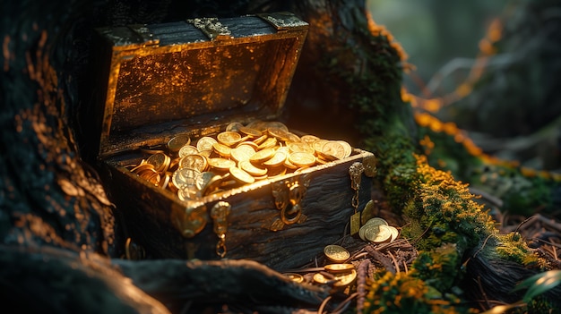 El cofre del tesoro lleno de oro