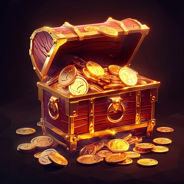 un cofre del tesoro con monedas de oro y una caja de monedas de Oro