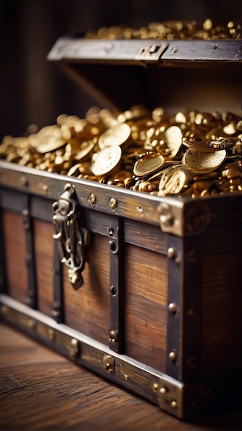 Foto el cofre del tesoro de oro de los piratas