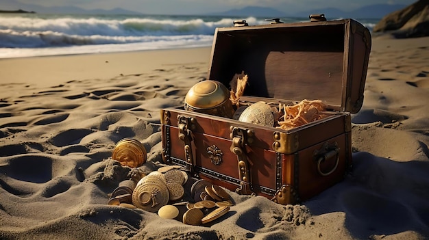 Cofre del tesoro en la playa