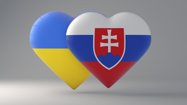 Cofres em forma de coração retratando as bandeiras estaduais da Ucrânia e da Eslováquia