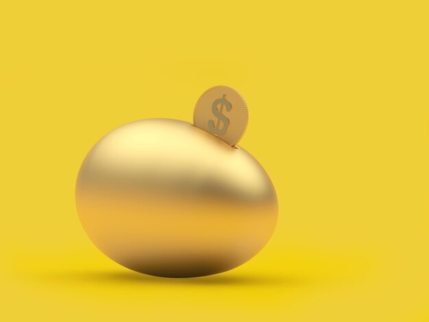Cofrinho de ovo dourado com uma moeda de um dólar