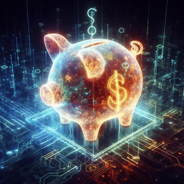 cofrinho digital virtual neural brilhante para moeda digital criptografada e conceito de dinheiro digital cbdc