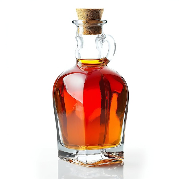 Cognac en una botella de vidrio aislada sobre un fondo blanco