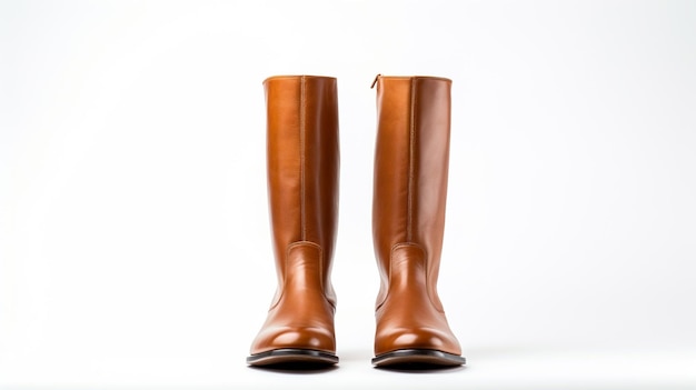 Cognac Riding Boots isolados em fundo branco plano com espaço de cópia para publicidade