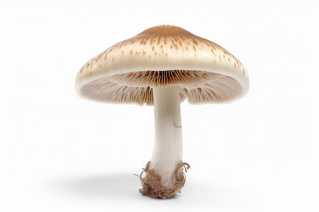 Cogumelo fresco da floresta branca com raiz isolada em um fundo branco