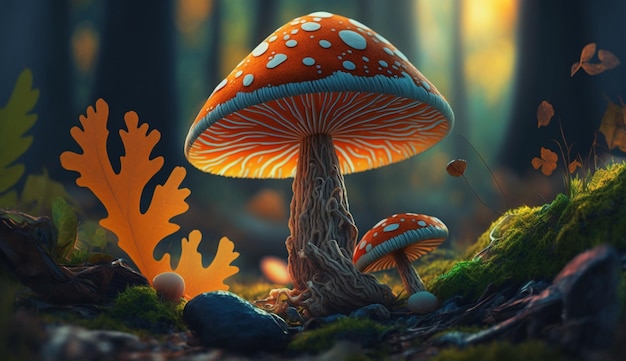 Cogumelo mágico na floresta IA generativa