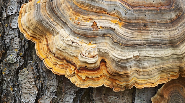 Cogumelo multicolor crescendo em uma árvore envelhecida