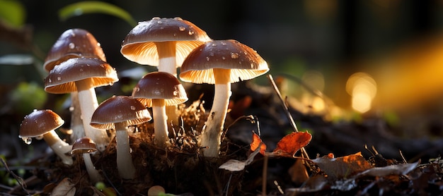 Cogumelo Psilocybe Azurescens com Psilocybin e psilocin que cresce ao pôr-do-sol