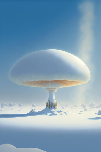 Cogumelo sentado em cima de um ai generativo coberto de neve