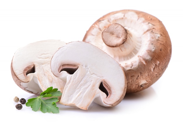 Cogumelos champignon em um branco isolado