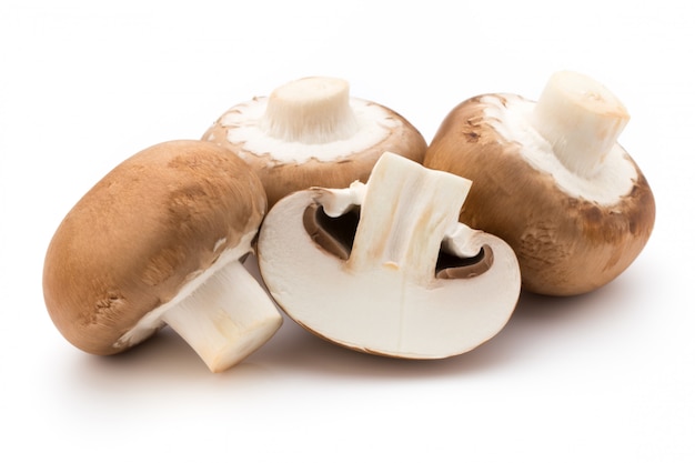 Cogumelos champignon frescos isolados no branco.