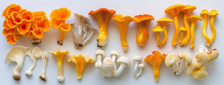 Foto cogumelos chanterelle recém-colhidos em uma superfície branca