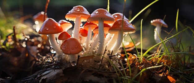 Cogumelos de casca láctea de coral em grama