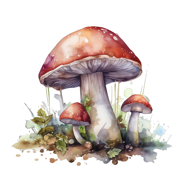 Cogumelos de primavera ilustração em aquarela clipart de primavera