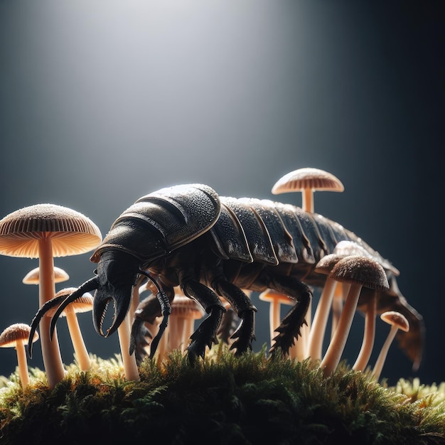 cogumelos e insetos na floresta