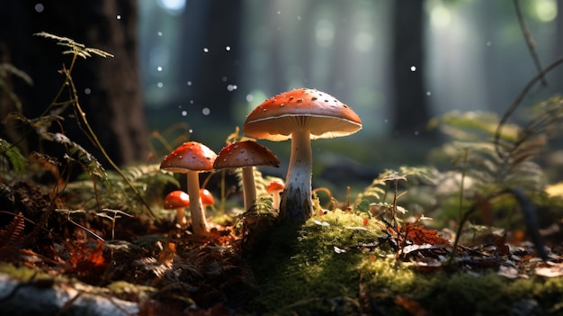 Cogumelos em uma floresta