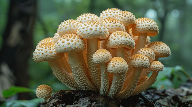 Cogumelos Enoki crescendo em uma pilha