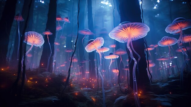 cogumelos mágicos na floresta Generative Ai