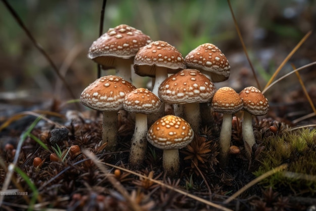 Foto cogumelos na floresta inteligência artificial geradora