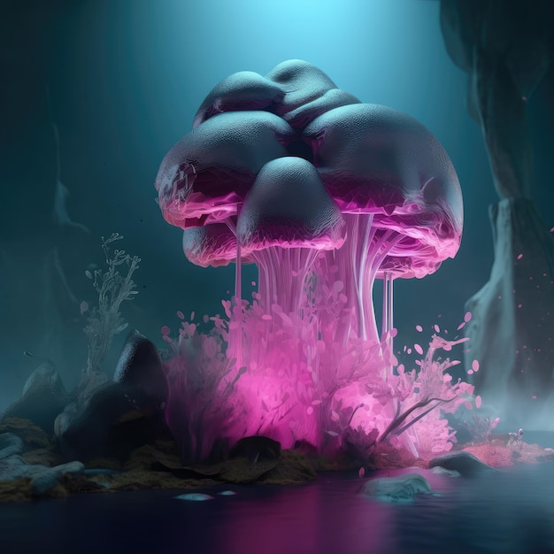 Cogumelos neon abstrato generativo ai