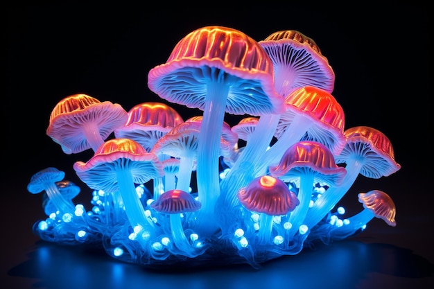 Cogumelos Psilocybe semilanceata em estilo neon