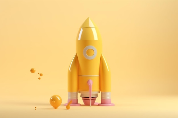Un cohete amarillo con la letra o en él