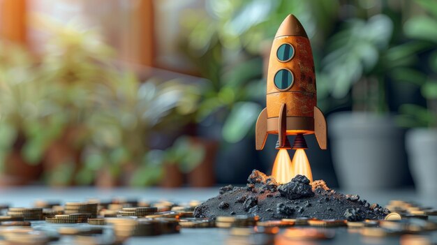 El cohete comienza a despegar el concepto de crecimiento financiero con un cohete despegando