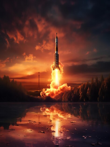 Foto un cohete con la palabra espacio en él