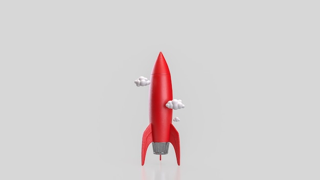 El cohete rojo sobre fondo blanco para el concepto de puesta en marcha renderización 3D