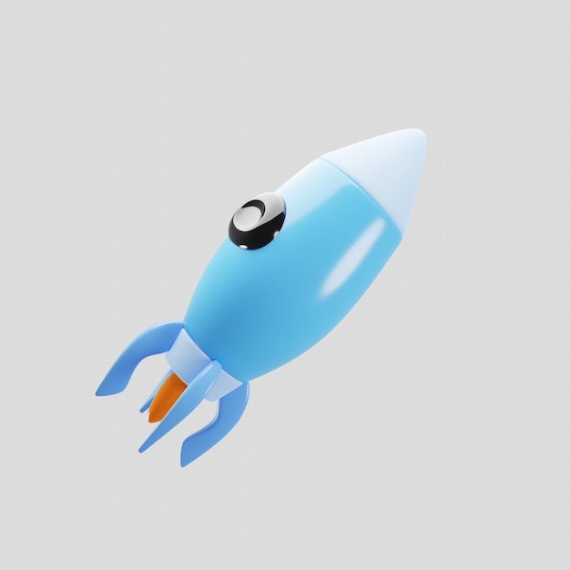 Foto cohete volador de renderizado 3d con estilo de dibujos animados icono de lanzamiento de cohete de nave espacial ilustración 3d moderna
