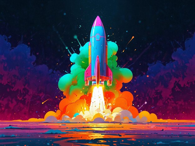 un cohete volando en el espacio de estilo colorido