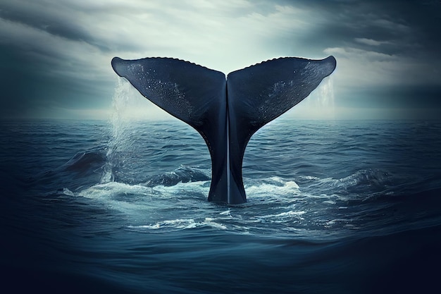 Cola de ballena saliendo del agua del océano Ai generativo