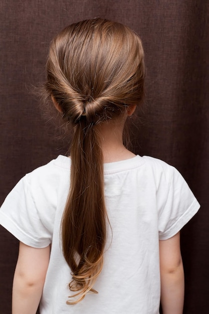 Cola de cabello en la cabeza de la niña Peinado