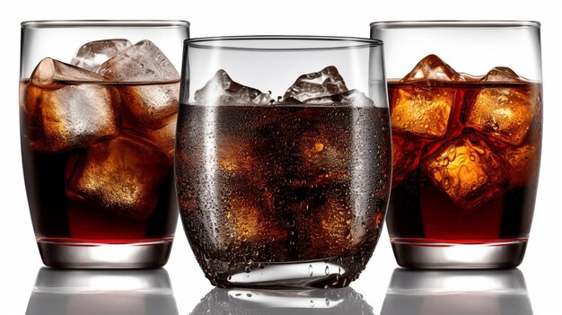 Cola com cubos de gelo em um vidro generative ai