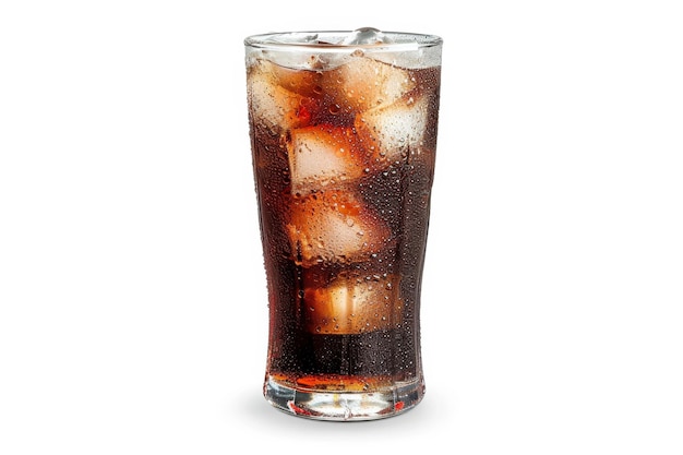 Foto cola mit eis in einem glas auf weißem hintergrund