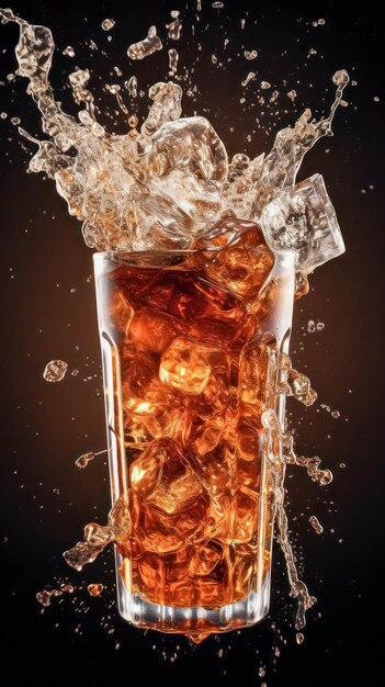 Cola Soda Glas mit Eiswürfeln Splash Textur Eiswürfel mit Cola Soda